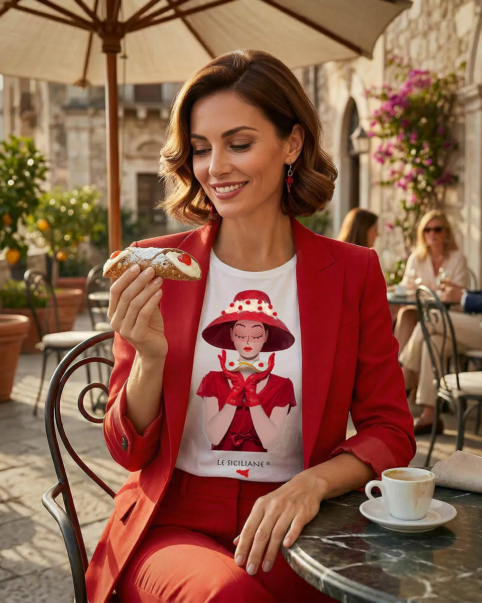 le siciliane maglietta cannolo rosso Sicilian t-shirt - cannolo siciliano