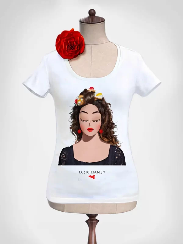 T-shirt siciliana, magliette donna particolari a maniche corte con i cannoli di Sicilia