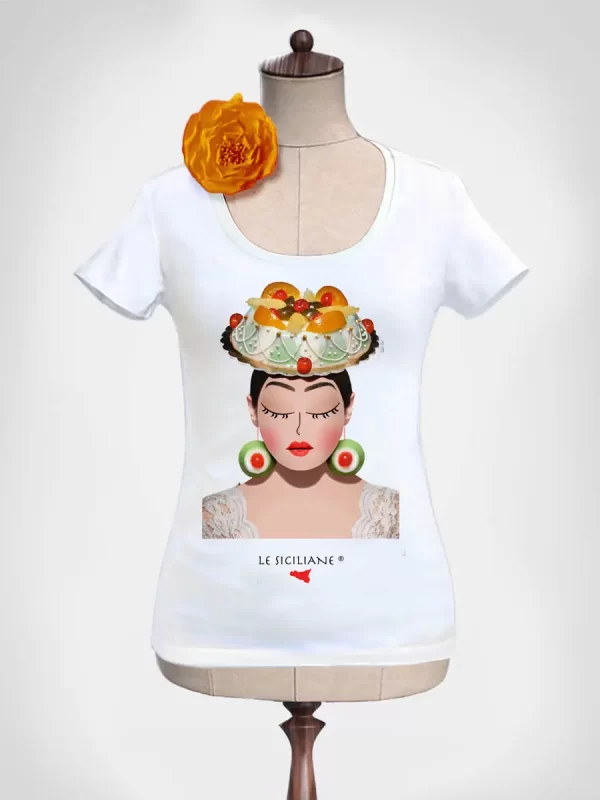Magliette siciliane - t-shirt particolari per donna, maniche corte con la cassata siciliana