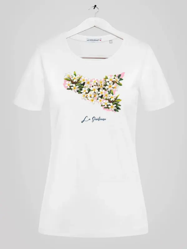 Maglietta donna Le Siciliane con fiori di pomelie