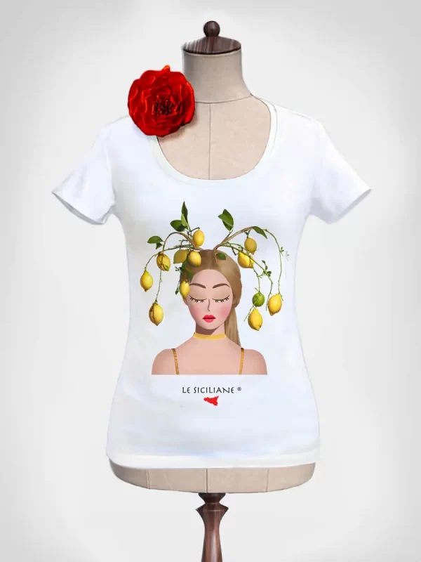 Magliette donna particolari con Limoni di Sicilia. T-shirt firmate Le Siciliane
