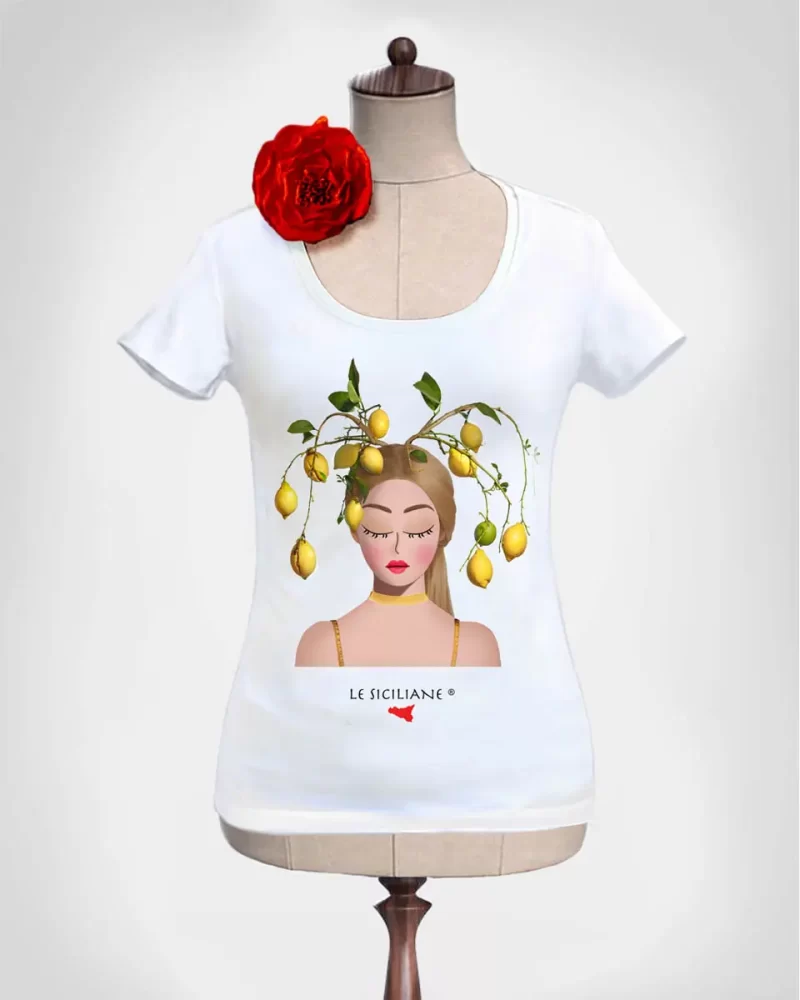 Magliette donna particolari con Limoni di Sicilia. T-shirt firmate Le Siciliane