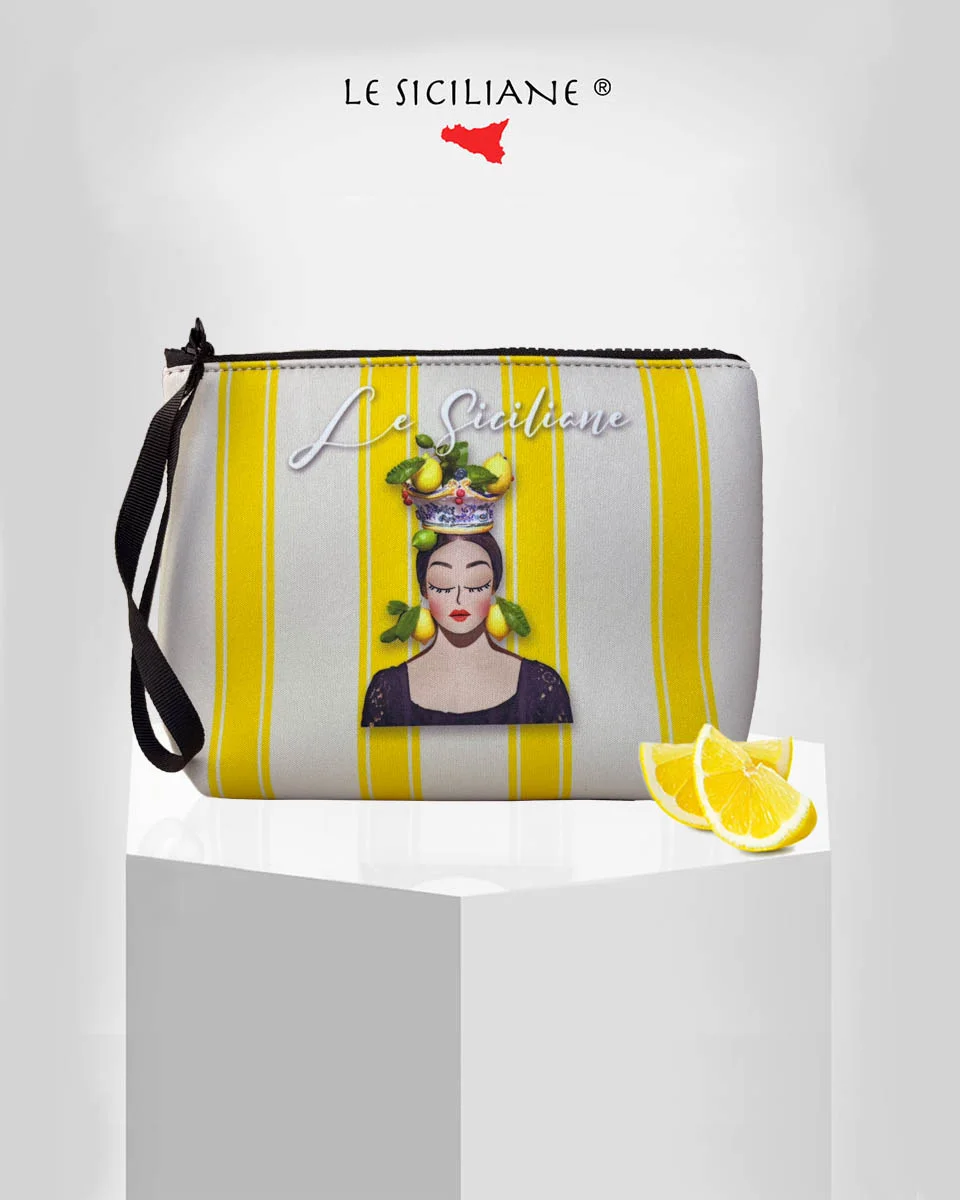 pochette le siciliane limoni gialla Pochette siciliana con limoni, gialla. Design italiano by Le Siciliane