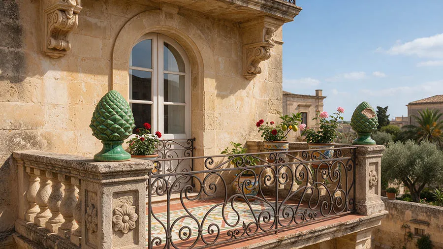 Pommes de pin siciliennes en céramique verte, symboles de la Sicile