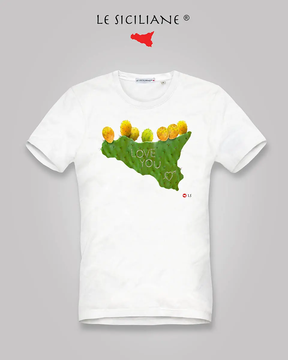 t-shirt uomo fichi d india love le siciliane T-shirt Sicily Island uomo con Fichi d'India