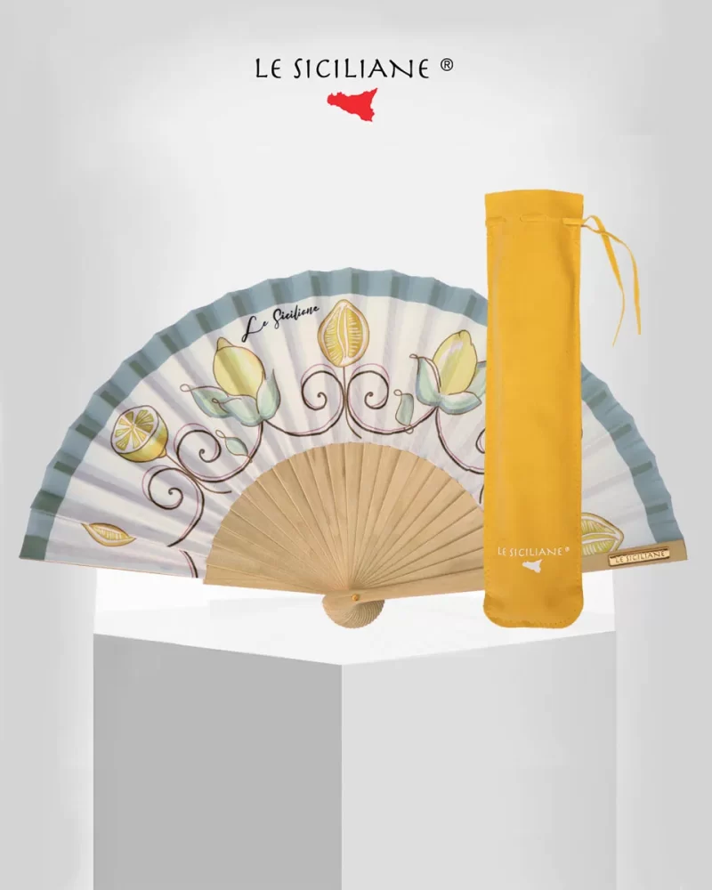 Ventagli siciliani eleganti con limoni, colore giallo, firmato Le Siciliane